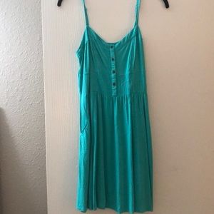 Teal Blue Express Tank Dress with Buttons